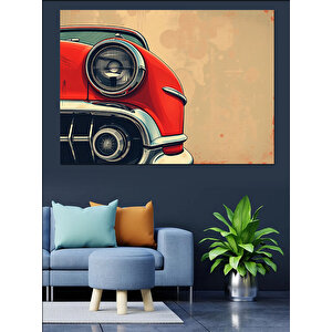 Kırmızı Klasik Araba Farı Dekoratif Kanvas - Mdf Ahşap Tablo 35x50 cm