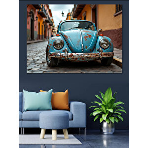 Mavi Vosvos Araba Dekoratif Kanvas - Mdf Ahşap Tablo 100x140 cm