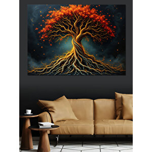 Kırmızı Yapraklı Kök Ağaç Dekoratif Kanvas - Mdf Ahşap Tablo 70x100 cm