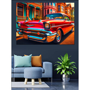 Retro Renkli Klasik Araba Dekoratif Kanvas - Mdf Ahşap Tablo 70x100 cm