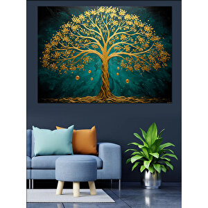 Altın Yapraksız Ağaç Dekoratif Kanvas - Mdf Ahşap Tablo 50x70 cm