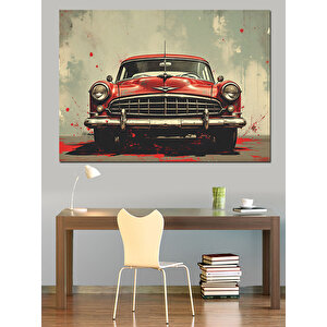 Klasik Kırmızı Araba Dekoratif Kanvas - Mdf Ahşap Tablo 50x70 cm
