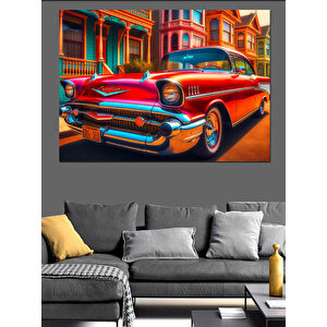 Retro Renkli Klasik Araba Dekoratif Kanvas - Mdf Ahşap Tablo 100x140 cm