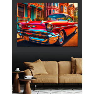 Retro Renkli Klasik Araba Dekoratif Kanvas - Mdf Ahşap Tablo 100x140 cm