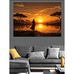 Gün Batımında Sahil Yürüyüşü Dekoratif Kanvas - Mdf Ahşap Tablo