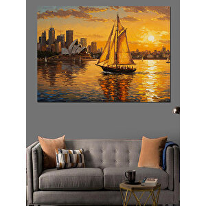 Gün Batımında Yelkenli Dekoratif Kanvas - Mdf Ahşap Tablo