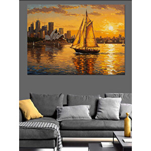 Gün Batımında Yelkenli Dekoratif Kanvas - Mdf Ahşap Tablo 35x50 cm