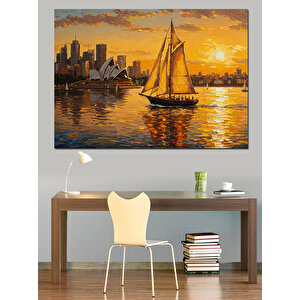 Gün Batımında Yelkenli Dekoratif Kanvas - Mdf Ahşap Tablo