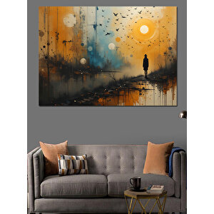 Gölgeli Gün Batımı Adam Silueti Dekoratif Kanvas - Mdf Ahşap Tablo 25x35 cm