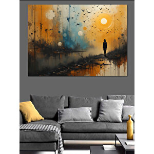 Gölgeli Gün Batımı Adam Silueti Dekoratif Kanvas - Mdf Ahşap Tablo 25x35 cm