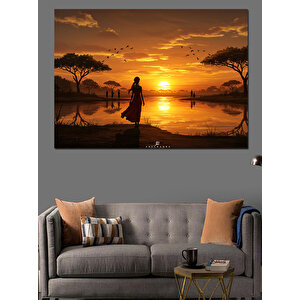 Gün Batımında Sahil Yürüyüşü Dekoratif Kanvas - Mdf Ahşap Tablo 35x50 cm