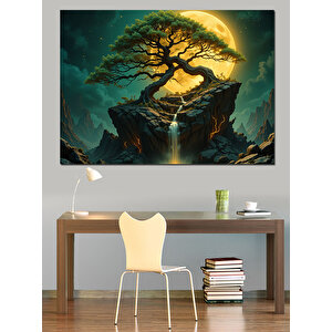 Kayan Işıklı Ağaç Dekoratif Kanvas - Mdf Ahşap Tablo 70x100 cm