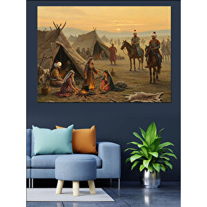 Çadırda Aileyle Gün Batımı Dekoratif Kanvas - Mdf Ahşap Tablo