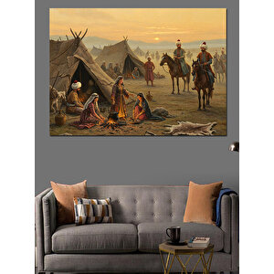 Çadırda Aileyle Gün Batımı Dekoratif Kanvas - Mdf Ahşap Tablo