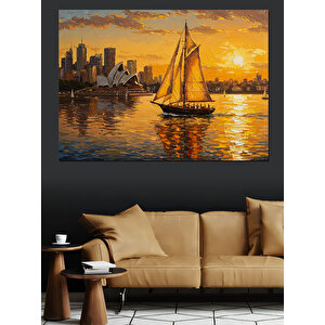Gün Batımında Yelkenli Dekoratif Kanvas - Mdf Ahşap Tablo 100x140 cm