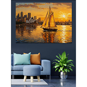 Gün Batımında Yelkenli Dekoratif Kanvas - Mdf Ahşap Tablo 100x140 cm