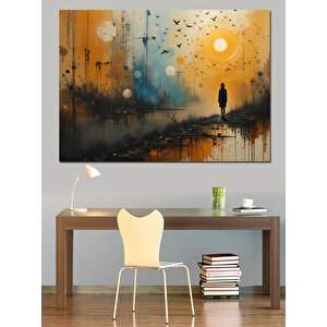 Gölgeli Gün Batımı Adam Silueti Dekoratif Kanvas - Mdf Ahşap Tablo 50x70 cm