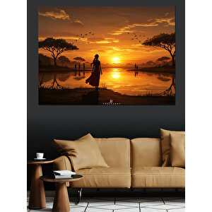 Gün Batımında Sahil Yürüyüşü Dekoratif Kanvas - Mdf Ahşap Tablo 70x100 cm