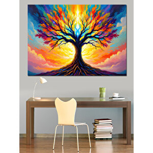 Gökkuşağı Renkli Ağaç Dekoratif Kanvas - Mdf Ahşap Tablo 50x70 cm