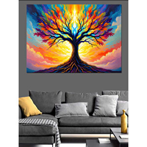 Gökkuşağı Renkli Ağaç Dekoratif Kanvas - Mdf Ahşap Tablo 50x70 cm