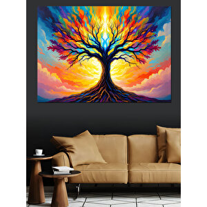Gökkuşağı Renkli Ağaç Dekoratif Kanvas - Mdf Ahşap Tablo 50x70 cm