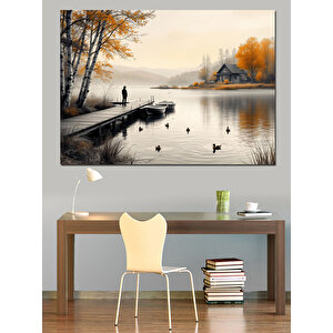 Göl Kenarında Yürüyen İnsan Dekoratif Kanvas - Mdf Ahşap Tablo 70x100 cm