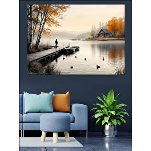 Göl Kenarında Yürüyen İnsan Dekoratif Kanvas - Mdf Ahşap Tablo 100x140 cm