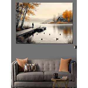 Göl Kenarında Yürüyen İnsan Dekoratif Kanvas - Mdf Ahşap Tablo 100x140 cm