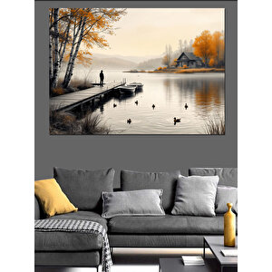 Göl Kenarında Yürüyen İnsan Dekoratif Kanvas - Mdf Ahşap Tablo