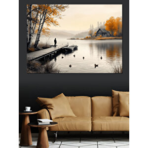 Göl Kenarında Yürüyen İnsan Dekoratif Kanvas - Mdf Ahşap Tablo