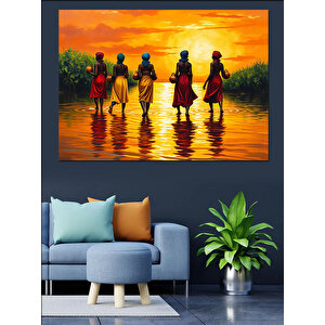 Gün Batımında Yürüyen Kadınlar Dekoratif Kanvas - Mdf Ahşap Tablo 100x140 cm