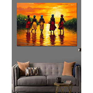 Gün Batımında Yürüyen Kadınlar Dekoratif Kanvas - Mdf Ahşap Tablo 100x140 cm