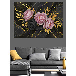 Siyah Altın Gül Deseni Dekoratif Kanvas - Mdf Ahşap Tablo 50x70 cm