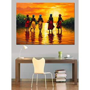 Gün Batımında Yürüyen Kadınlar Dekoratif Kanvas - Mdf Ahşap Tablo