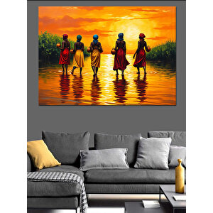 Gün Batımında Yürüyen Kadınlar Dekoratif Kanvas - Mdf Ahşap Tablo