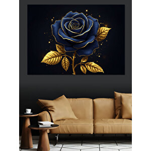 Gece Parlayan Mavi Gül Dekoratif Kanvas - Mdf Ahşap Tablo 100x140 cm