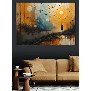 Gölgeli Gün Batımı Adam Silueti Dekoratif Kanvas - Mdf Ahşap Tablo