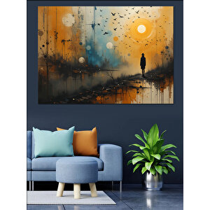 Gölgeli Gün Batımı Adam Silueti Dekoratif Kanvas - Mdf Ahşap Tablo