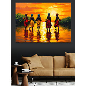 Gün Batımında Yürüyen Kadınlar Dekoratif Kanvas - Mdf Ahşap Tablo 70x100 cm