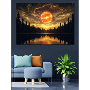 Karanlık Göl Günbatımı Dekoratif Kanvas - Mdf Ahşap Tablo 70x100 cm