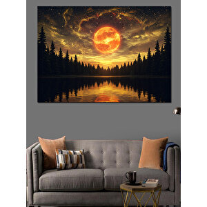 Karanlık Göl Günbatımı Dekoratif Kanvas - Mdf Ahşap Tablo 70x100 cm