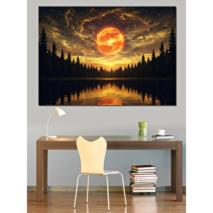 Karanlık Göl Günbatımı Dekoratif Kanvas - Mdf Ahşap Tablo