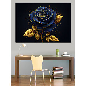 Gece Parlayan Mavi Gül Dekoratif Kanvas - Mdf Ahşap Tablo 35x50 cm