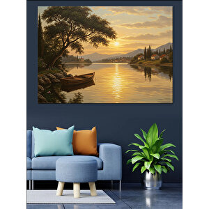 Sakin Göl Gün Batımı Dekoratif Kanvas - Mdf Ahşap Tablo 35x50 cm