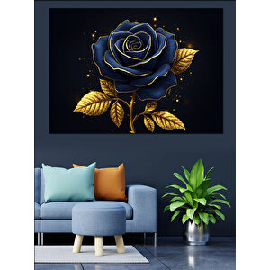 Gece Parlayan Mavi Gül Dekoratif Kanvas - Mdf Ahşap Tablo