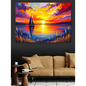 Gün Batımında Yelkenli Dekoratif Kanvas - Mdf Ahşap Tablo 70x100 cm