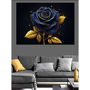 Gece Parlayan Mavi Gül Dekoratif Kanvas - Mdf Ahşap Tablo 50x70 cm