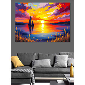Gün Batımında Yelkenli Dekoratif Kanvas - Mdf Ahşap Tablo 35x50 cm