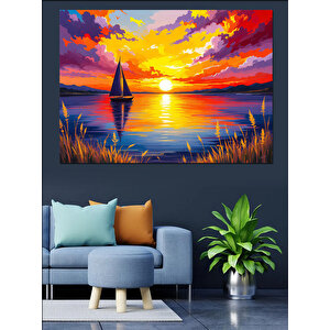 Gün Batımında Yelkenli Dekoratif Kanvas - Mdf Ahşap Tablo 35x50 cm