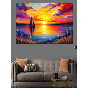 Gün Batımında Yelkenli Dekoratif Kanvas - Mdf Ahşap Tablo